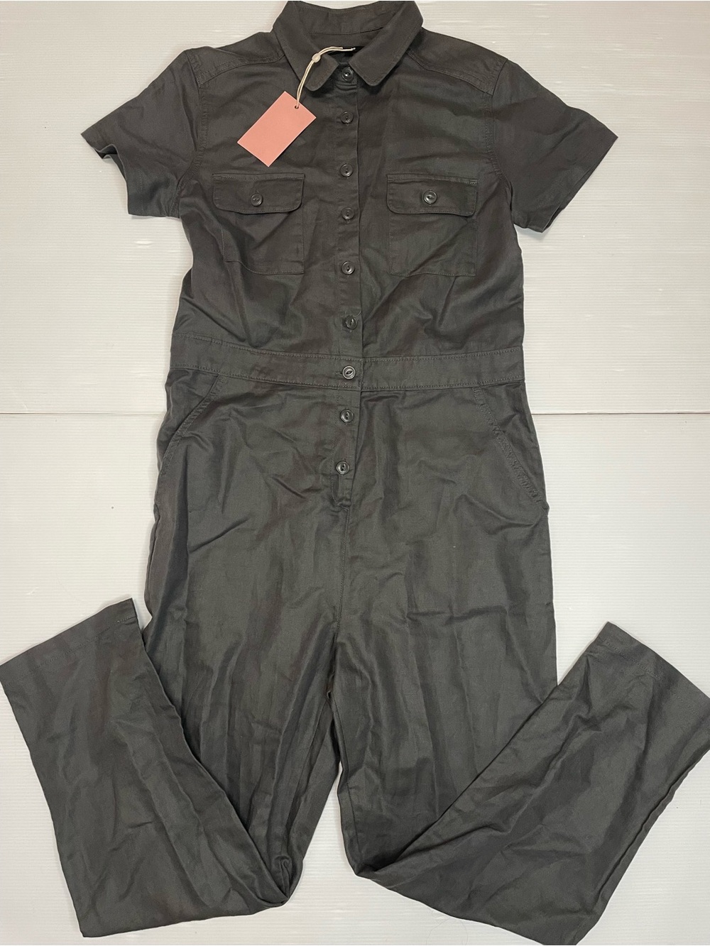 QUINCE Cotton Linen Twill Short Sleeve Coverall Jumpsuit S Charcoal Grey - Picture 2 of 15